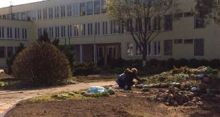 Ученики и работники гимназии №3 вышли на уборку своей территории