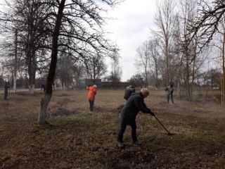 В агрогородке Сковшин убирается мусор, сухая трава и прошлогодняя листва