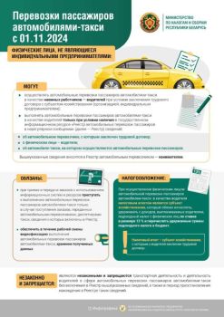 Министерство по налогам и сборам разъяснило, что изменится для физических лиц и индивидуальных предпринимателей - участников рынка такси с 1 ноября