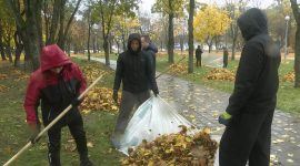 Молодежь вышла на субботник! Работы ведутся в парке Четырех стихий